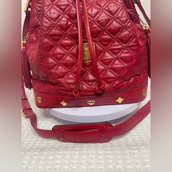 MCM Red Quilted Leather Bucket Bag - Picture 3 of 11